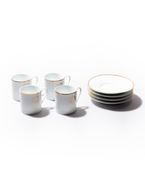 JAN Gold Rimmed Espresso Cup and Saucer (Set of 4)